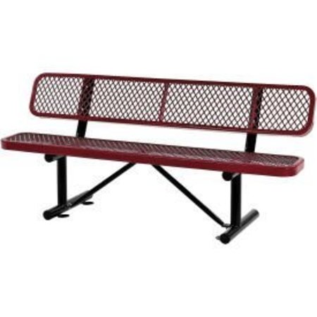 GLOBAL EQUIPMENT 6 ft. Outdoor Steel Bench with Backrest - Expanded Metal - Red 277154RD